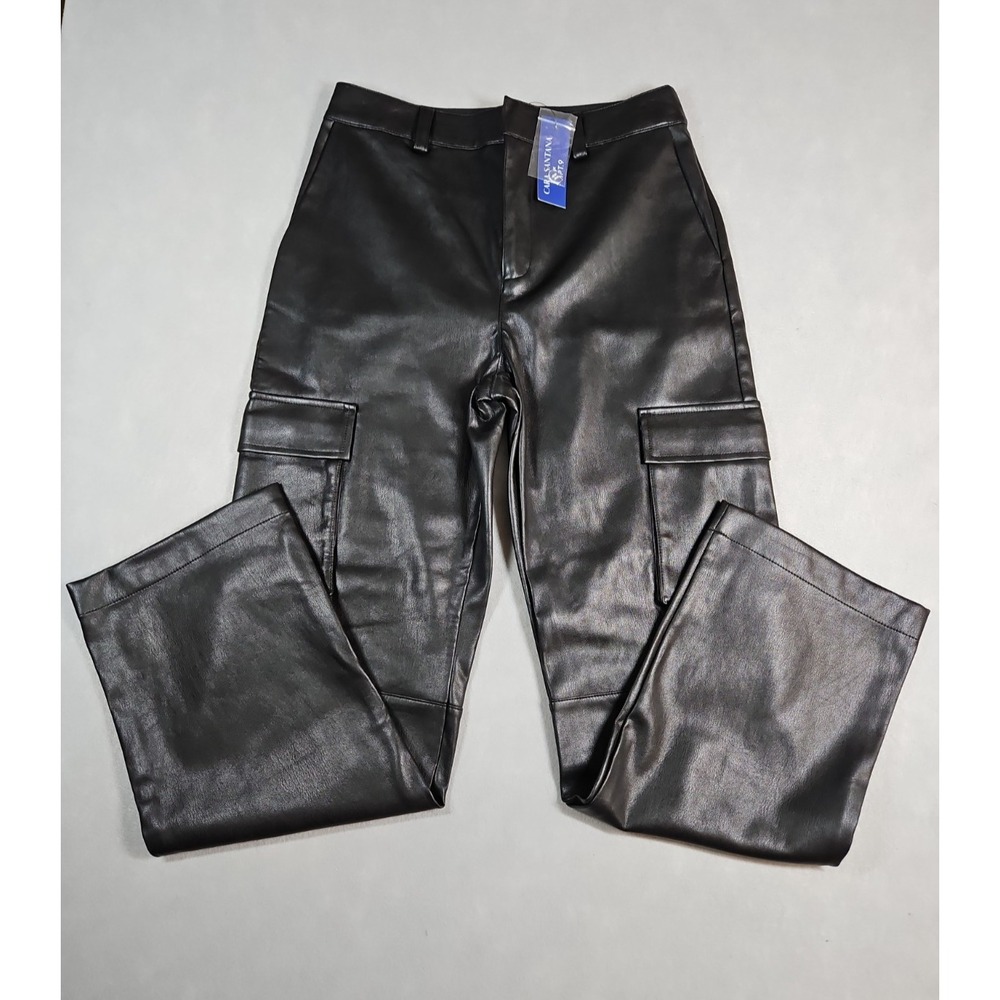 Cara Santana x Apt 9 Womens Black Faux Leather Cargo Pants Size 6 NWT